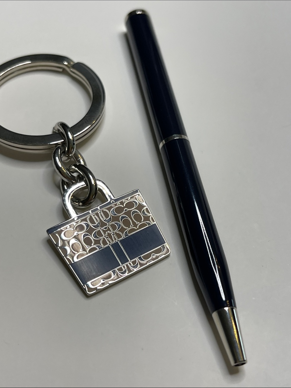 Coach Gold & Navy Enamel Tote Keychain and Coach Pen - Picture 2 of 5